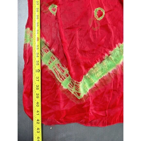 RaJ Red Green Sheer Silk Tie Dye Rectangle Scarf Statement Scarf Lagenlook‎ - Picture 5 of 6